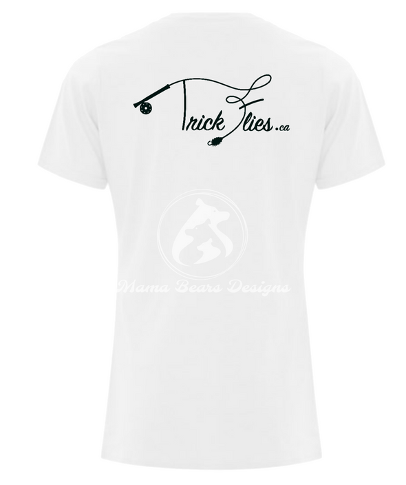 Trickflies.ca T-Shirt White Women's Back - Trickflies.ca
