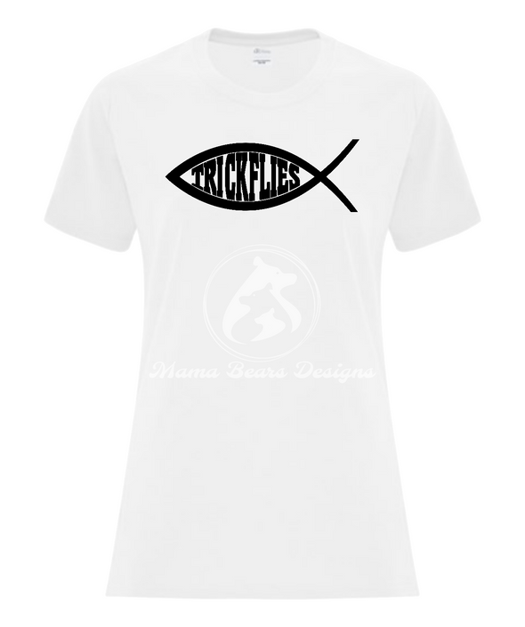 Trickflies.ca Fish T-Shirt White Women's Front - Trickflies.ca