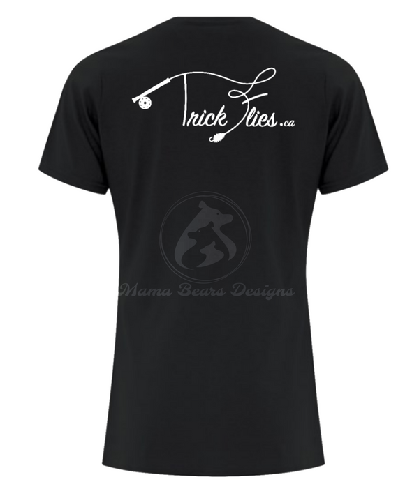 Trickflies.ca T-Shirt Black Women's Back - Trickflies.ca